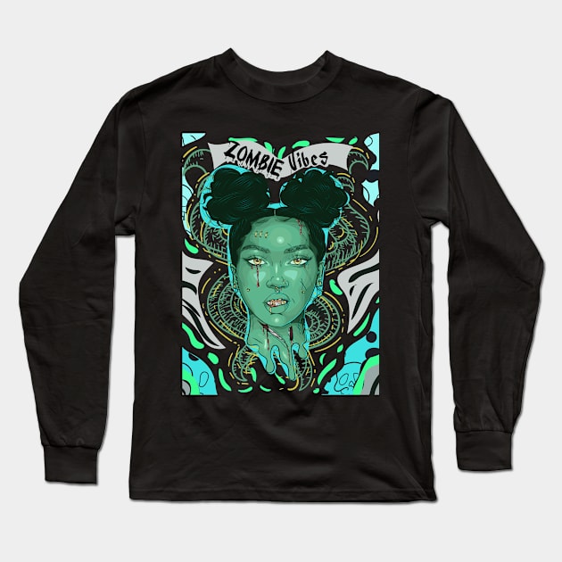 Zombie vibes zombie girl Long Sleeve T-Shirt by MiaArt365